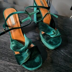 Primark Green Velvet Platform Heels